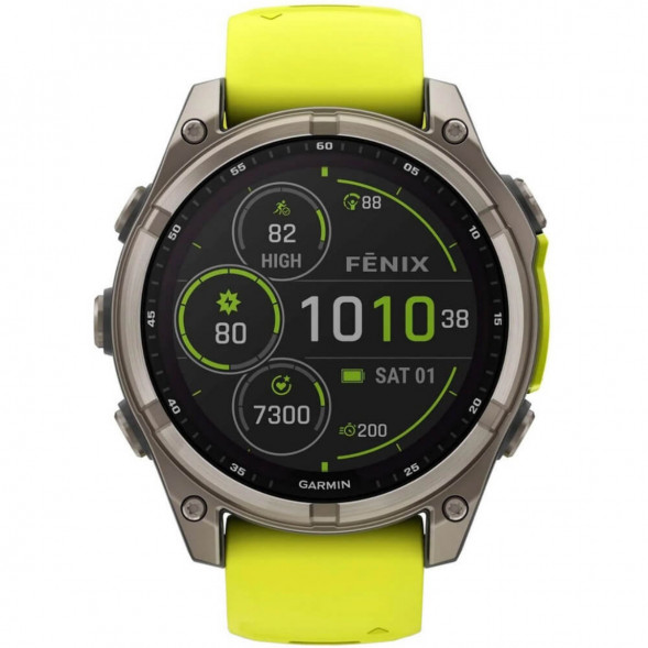 Умные часы Garmin Fenix 8, 51 мм, Solar, Sapphire Titanium with AMP Yellow/Graphite Silicone Band 010-02907-20 во Владикавказе