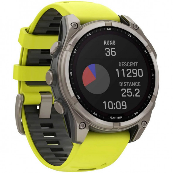 Умные часы Garmin Fenix 8, 51 мм, Solar, Sapphire Titanium with AMP Yellow/Graphite Silicone Band 010-02907-20 во Владикавказе
